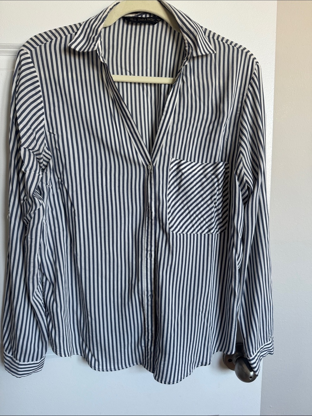 Zara Black & White Vertical Stripe Button-Down Shirt